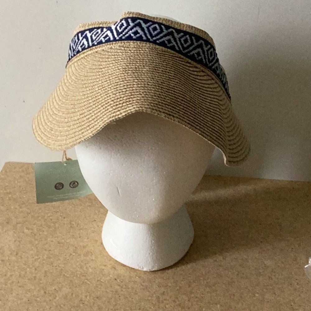 Sea & Grass packable visor with blue ribbon.
